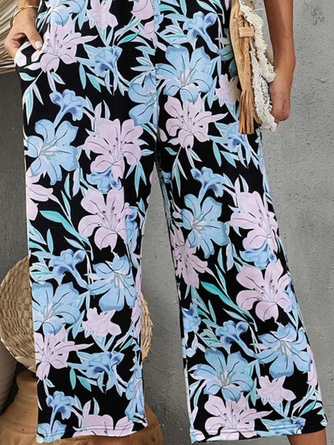 🌸 Printed Spaghetti Strap Jumpsuit with Pockets 🌸