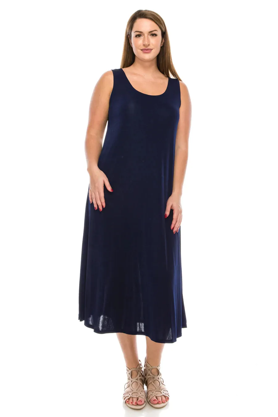 019- Jostar Slinky Sleeveless Long Dress- Navy