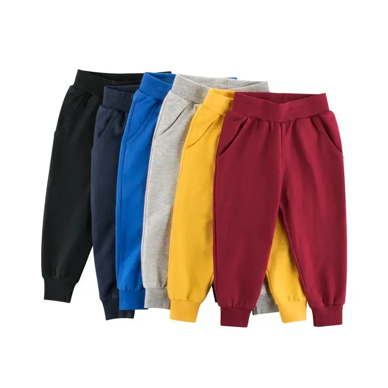 2024 Solid Color Sweatpant for Boys Autumn New Girls Pants Casual Cotton Trousers Children Elastic Waist Straight Pants Kids