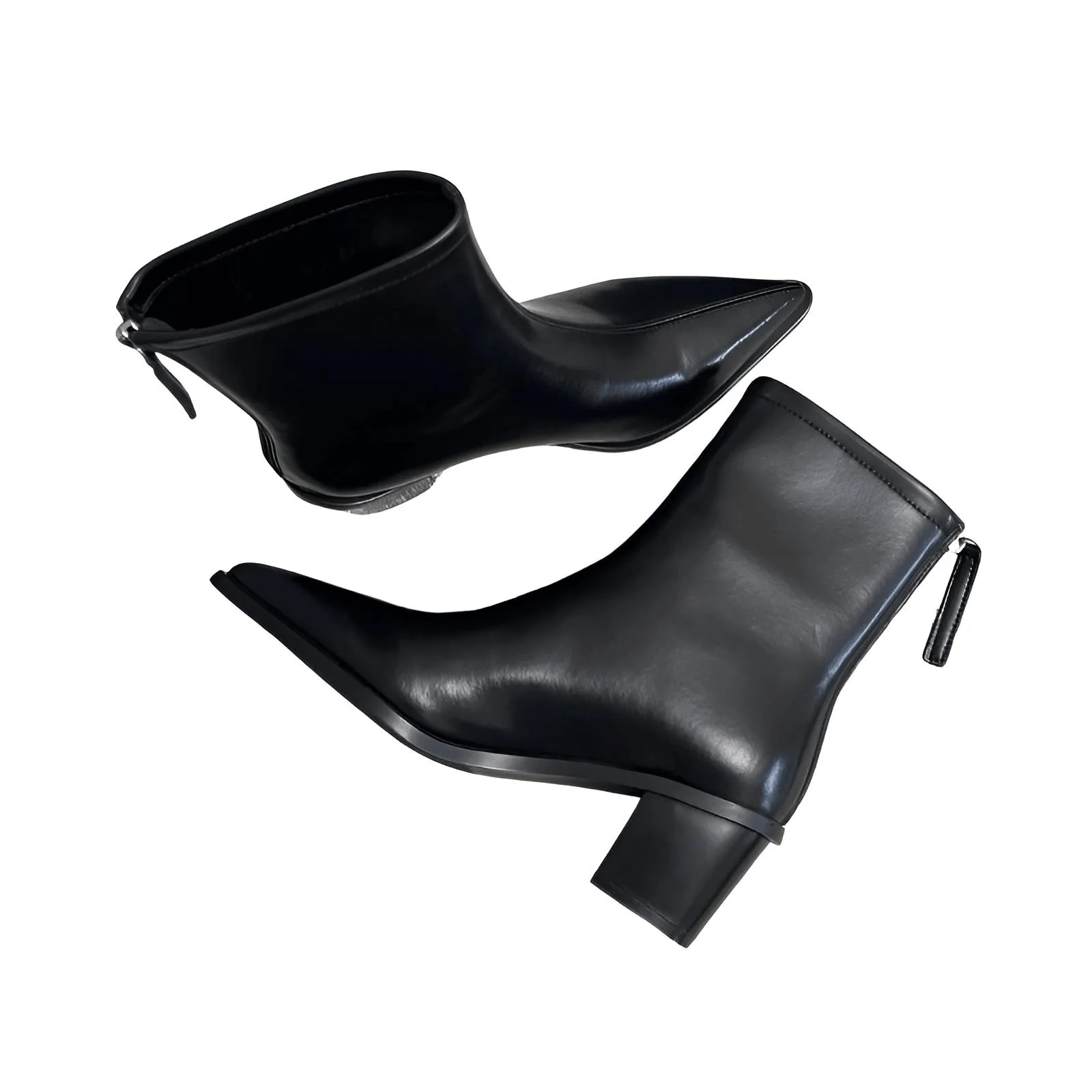 2025 Sexy Women's Ankle Boots Genuine Leather Autumn Winter Boots Zipper Chunky Heel Pointed Toe Black Shoes