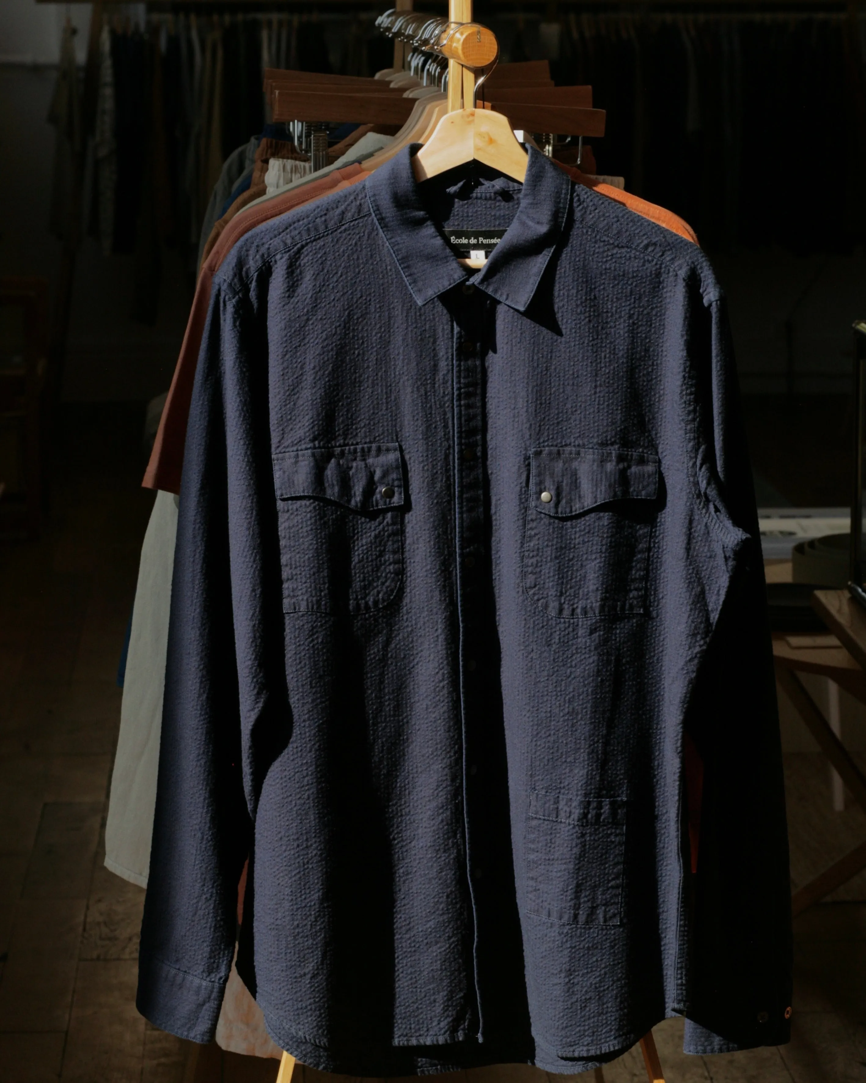 6oz Kuroki Double Indigo Dobby Seersucker Shirt - OW