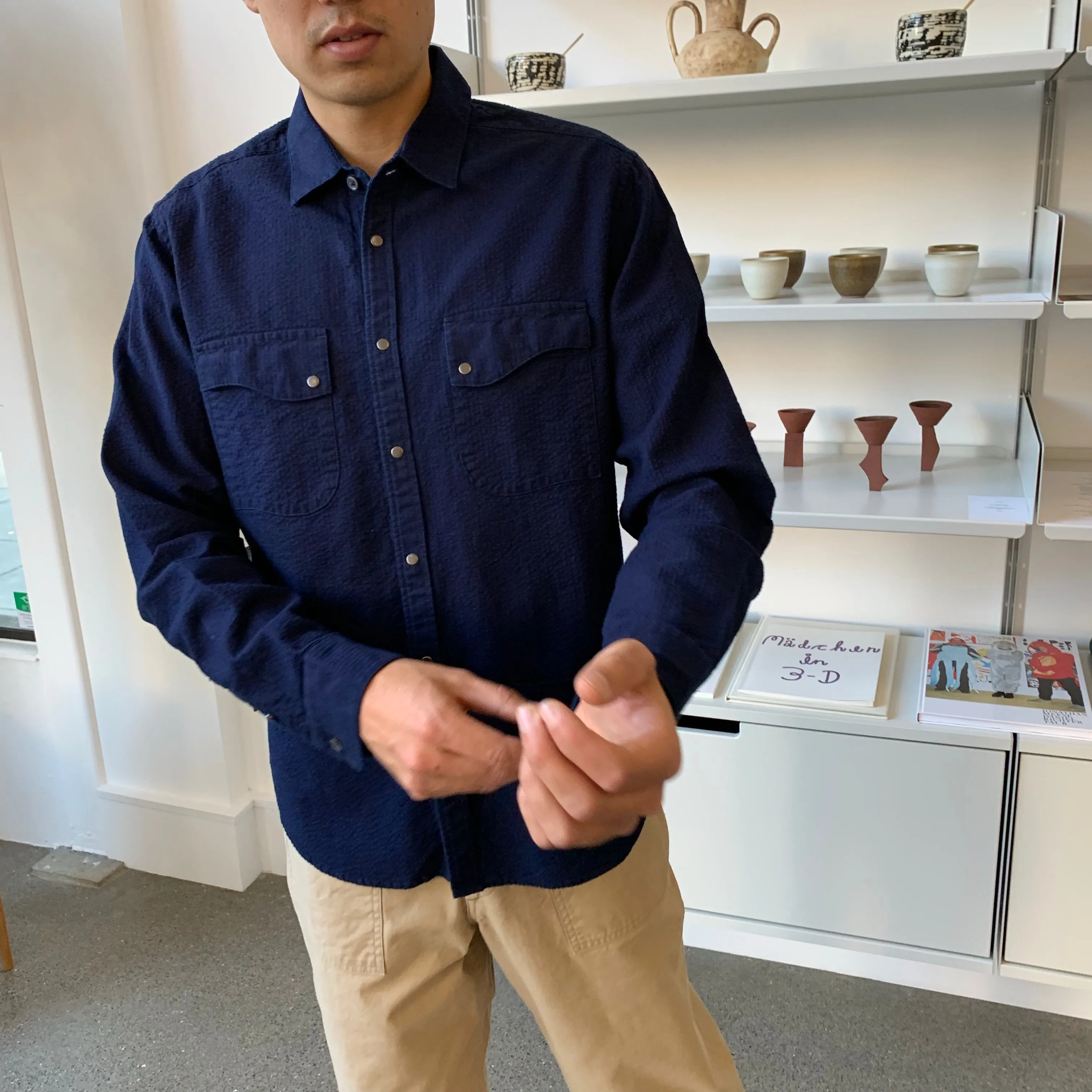 6oz Kuroki Double Indigo Dobby Seersucker Shirt - OW