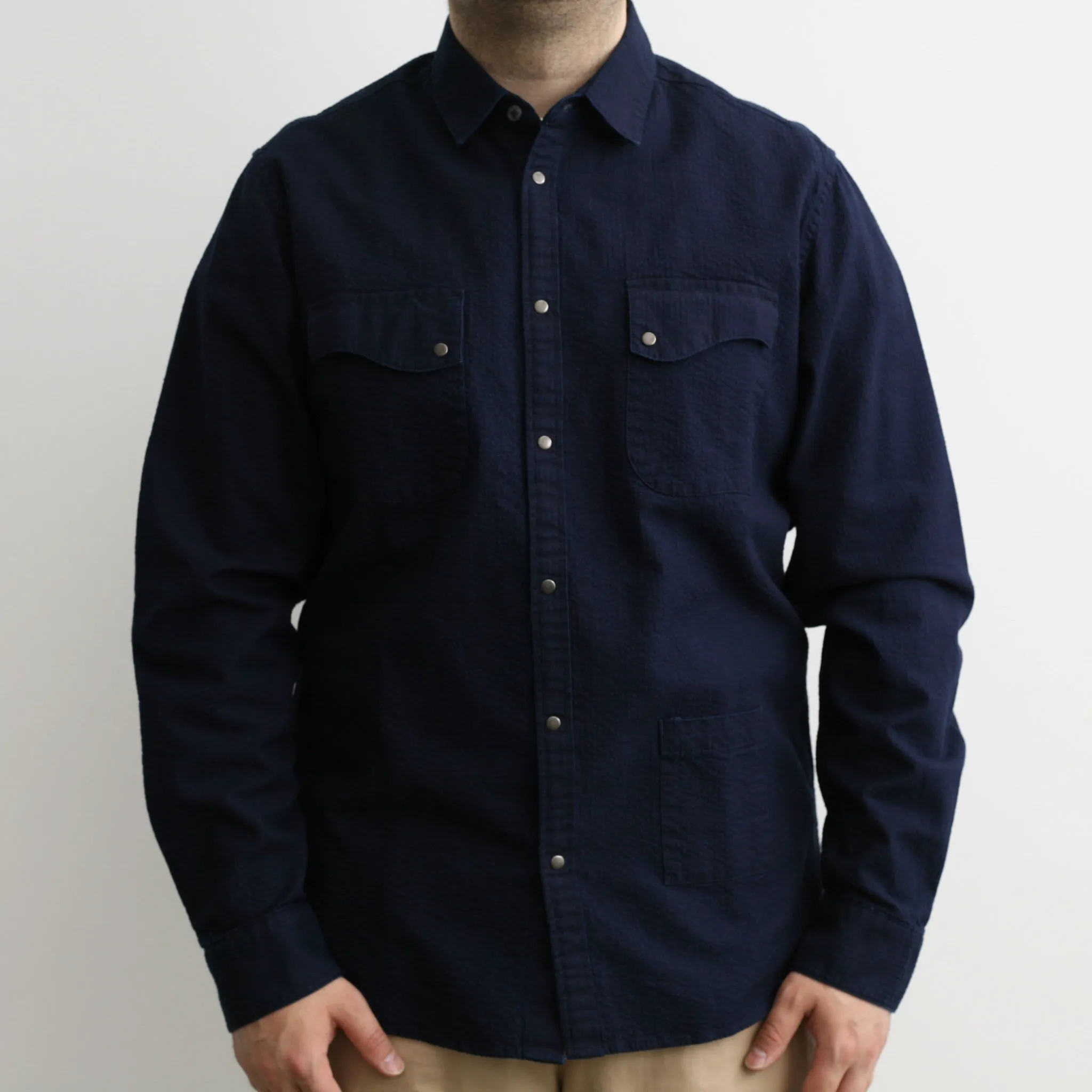 6oz Kuroki Double Indigo Dobby Seersucker Shirt - OW