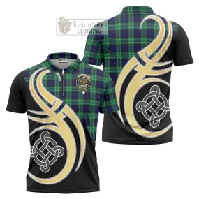 Abercrombie Tartan Zipper Polo Shirt with Family Crest and Celtic Symbol Style