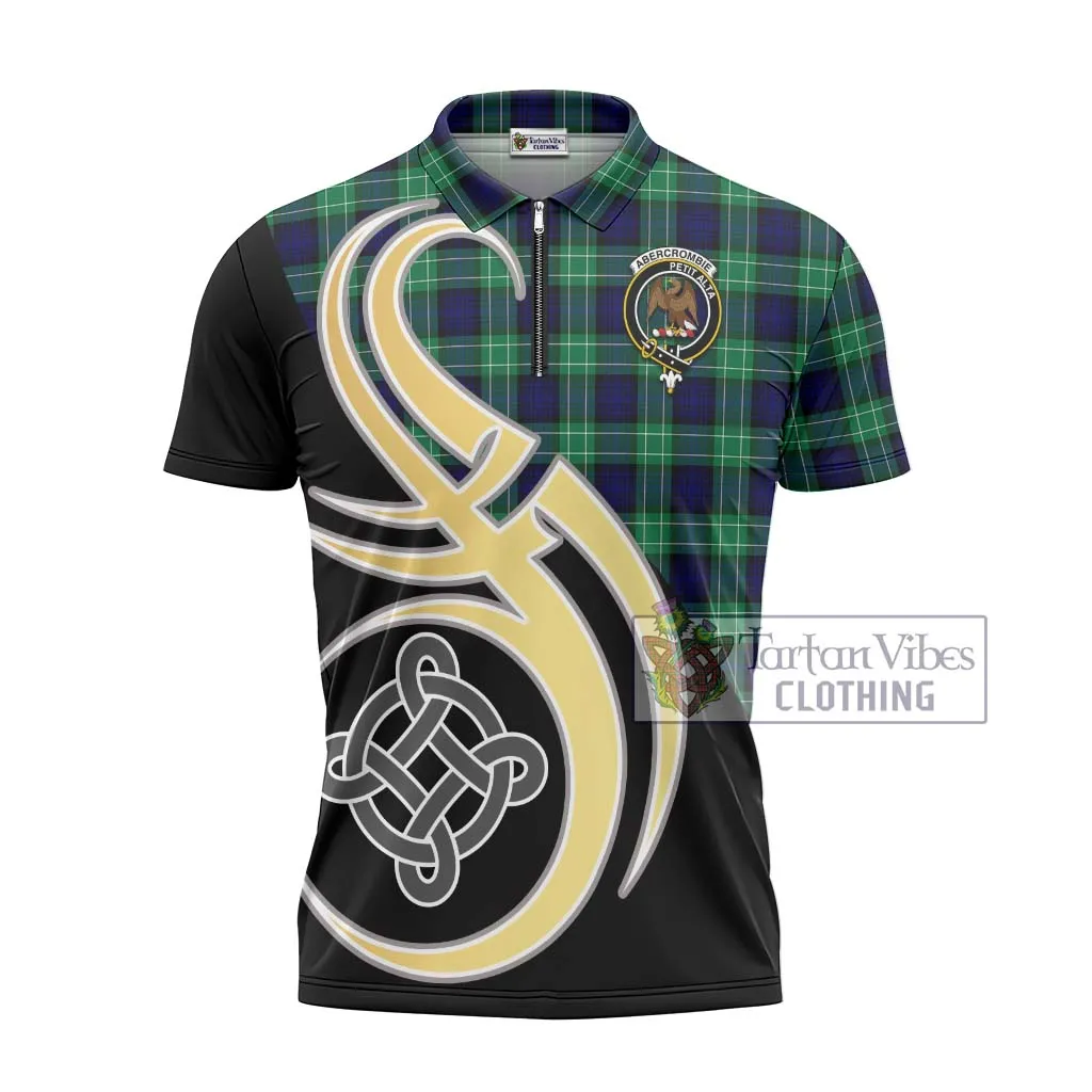 Abercrombie Tartan Zipper Polo Shirt with Family Crest and Celtic Symbol Style