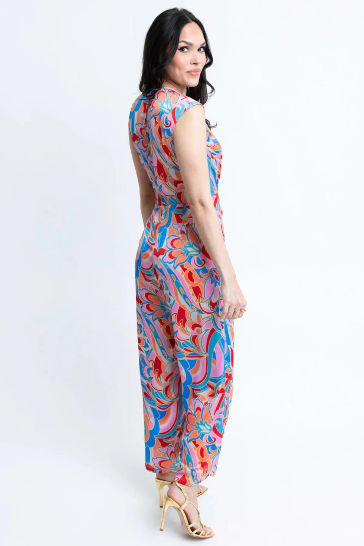 Abstract Satin Wrap Jumpsuit