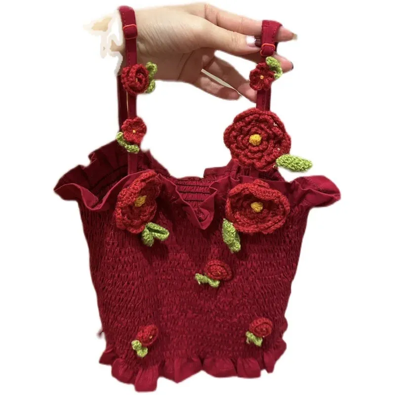 Advbridge  Girls Fashion Wear Knitted Rose Harness Waistcoat Cool In Summer A Sexy Top Camisole Clothes For Women And Girls Red Travel Vest