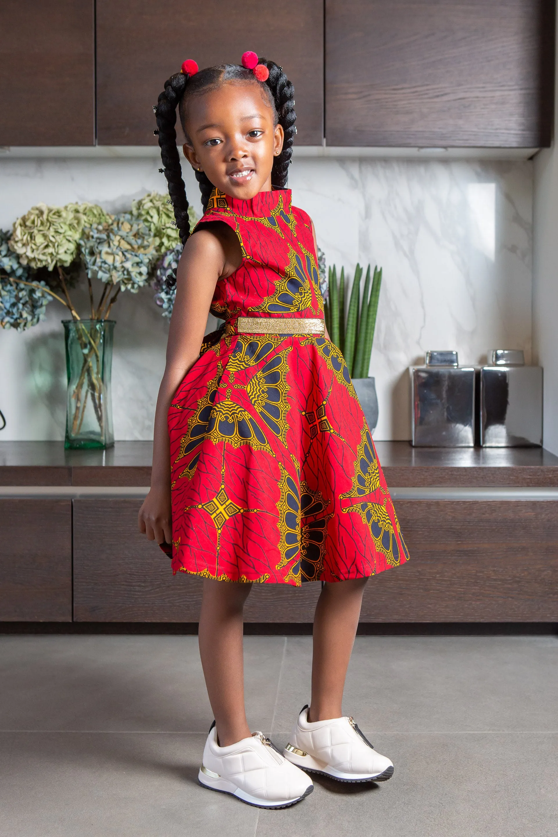 African Print Dress for Girls | Sleeveless Turtleneck Midi Dress for Girls - CORDELIA