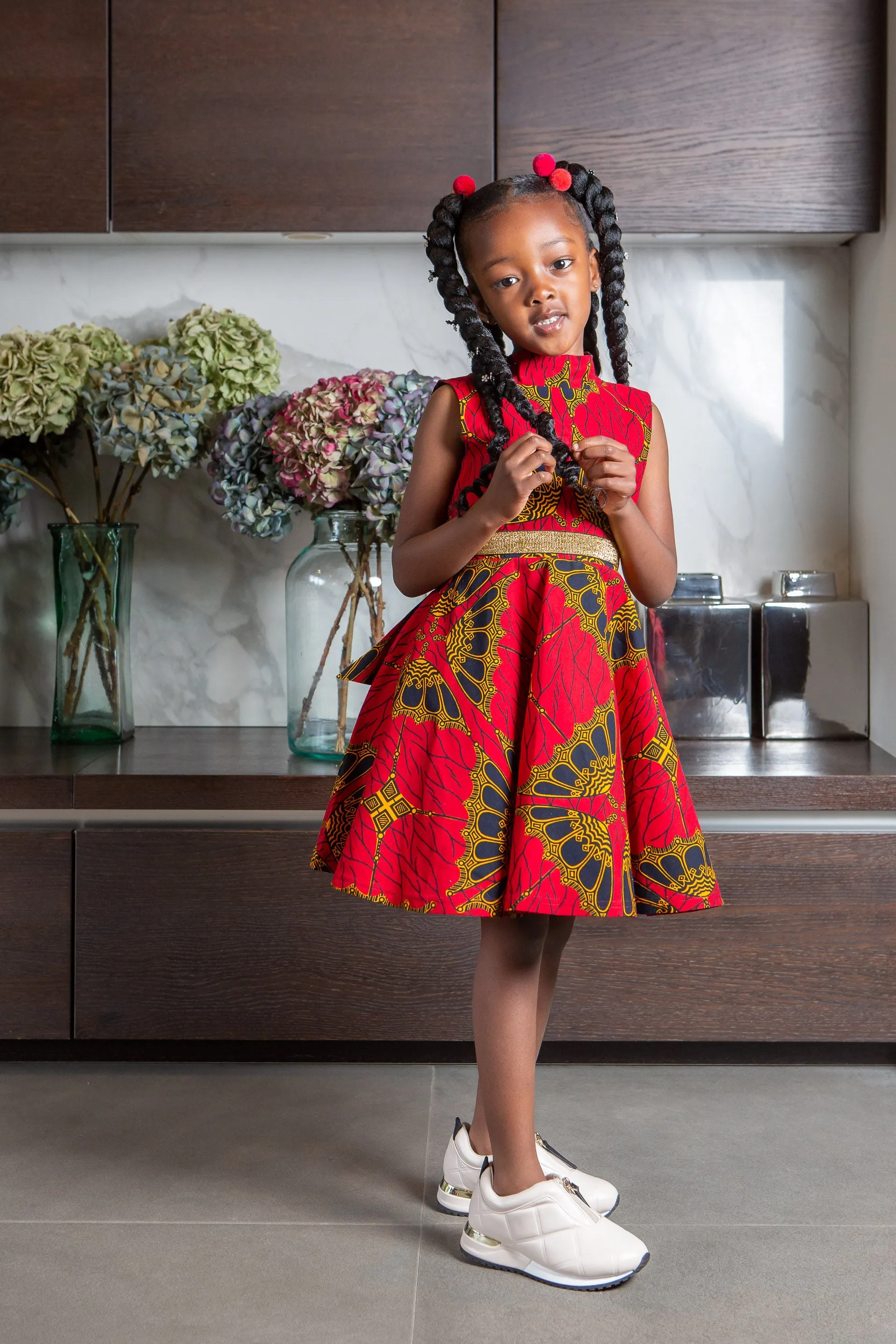 African Print Dress for Girls | Sleeveless Turtleneck Midi Dress for Girls - CORDELIA