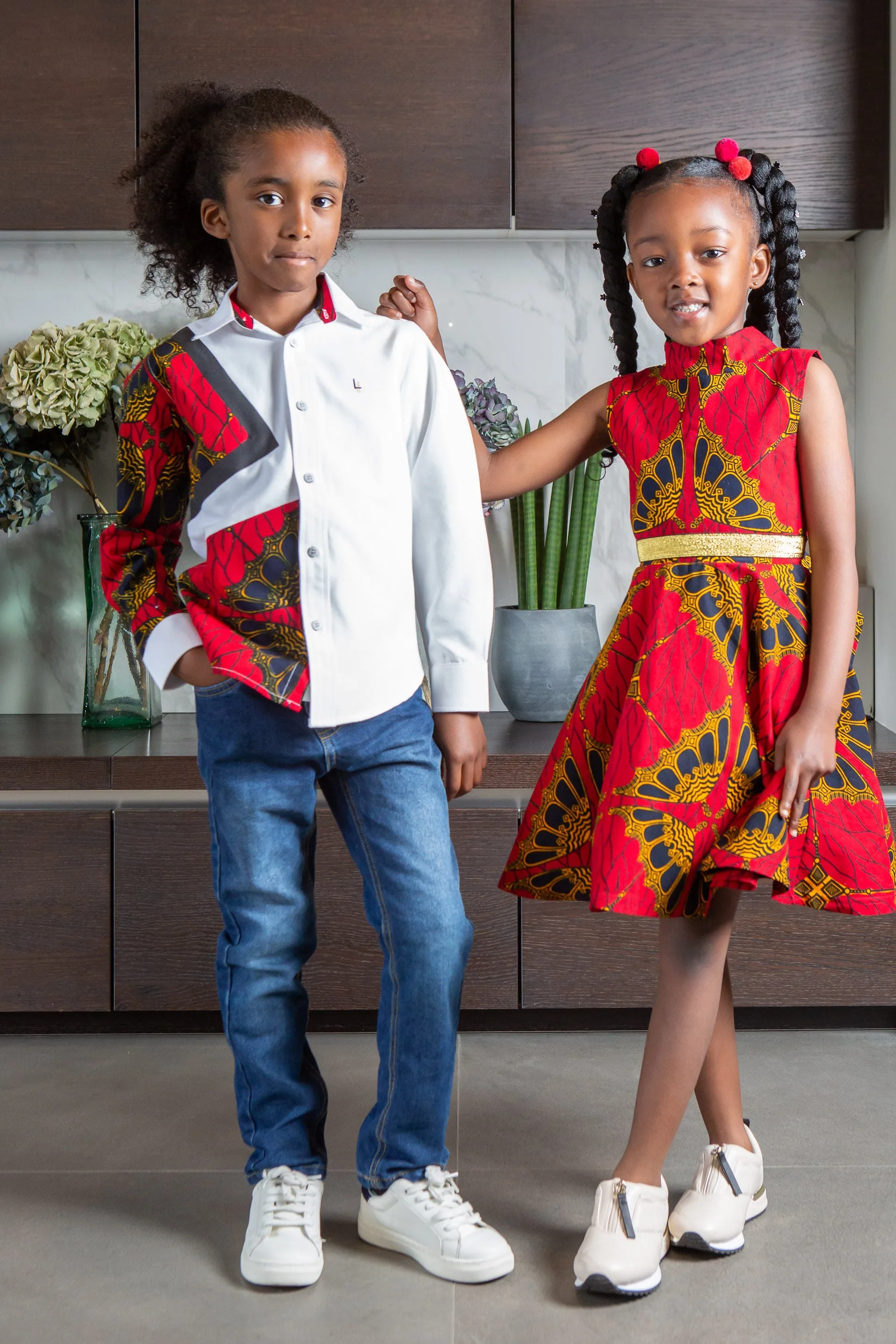 African Print Dress for Girls | Sleeveless Turtleneck Midi Dress for Girls - CORDELIA