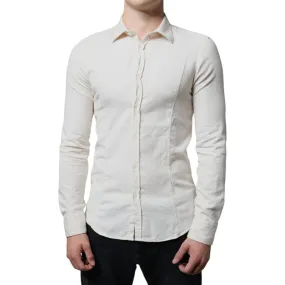 AGLINI Off White Cotton Collared Men Formal Dress Shirt