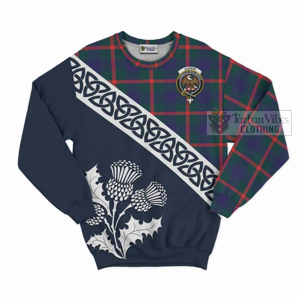 Agnew Tartan Sweatshirt Featuring Thistle and Scotland Map