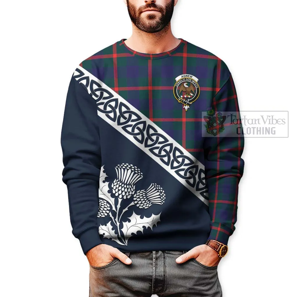 Agnew Tartan Sweatshirt Featuring Thistle and Scotland Map