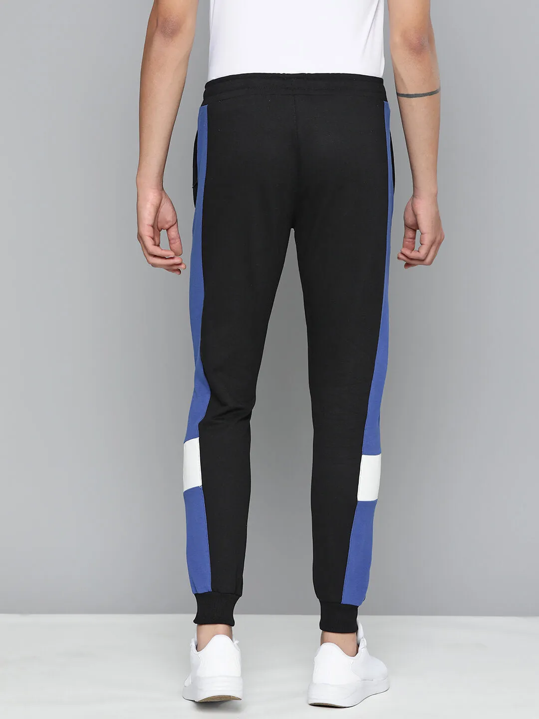 Alcis Men Black Blue Colourblocked Slim Fit Sports Track Pants