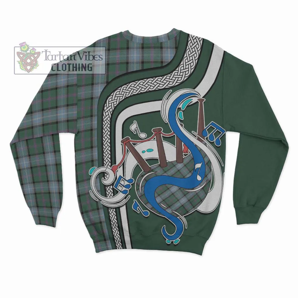 Alexander of Menstry Hunting Tartan Sweatshirt with Epic Bagpipe Style