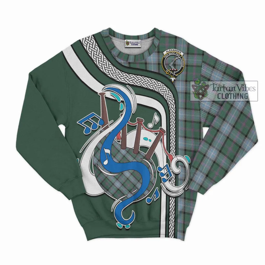 Alexander of Menstry Hunting Tartan Sweatshirt with Epic Bagpipe Style