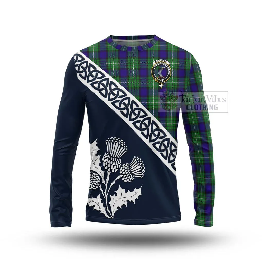 Alexander Tartan Long Sleeve T-Shirt Featuring Thistle and Scotland Map