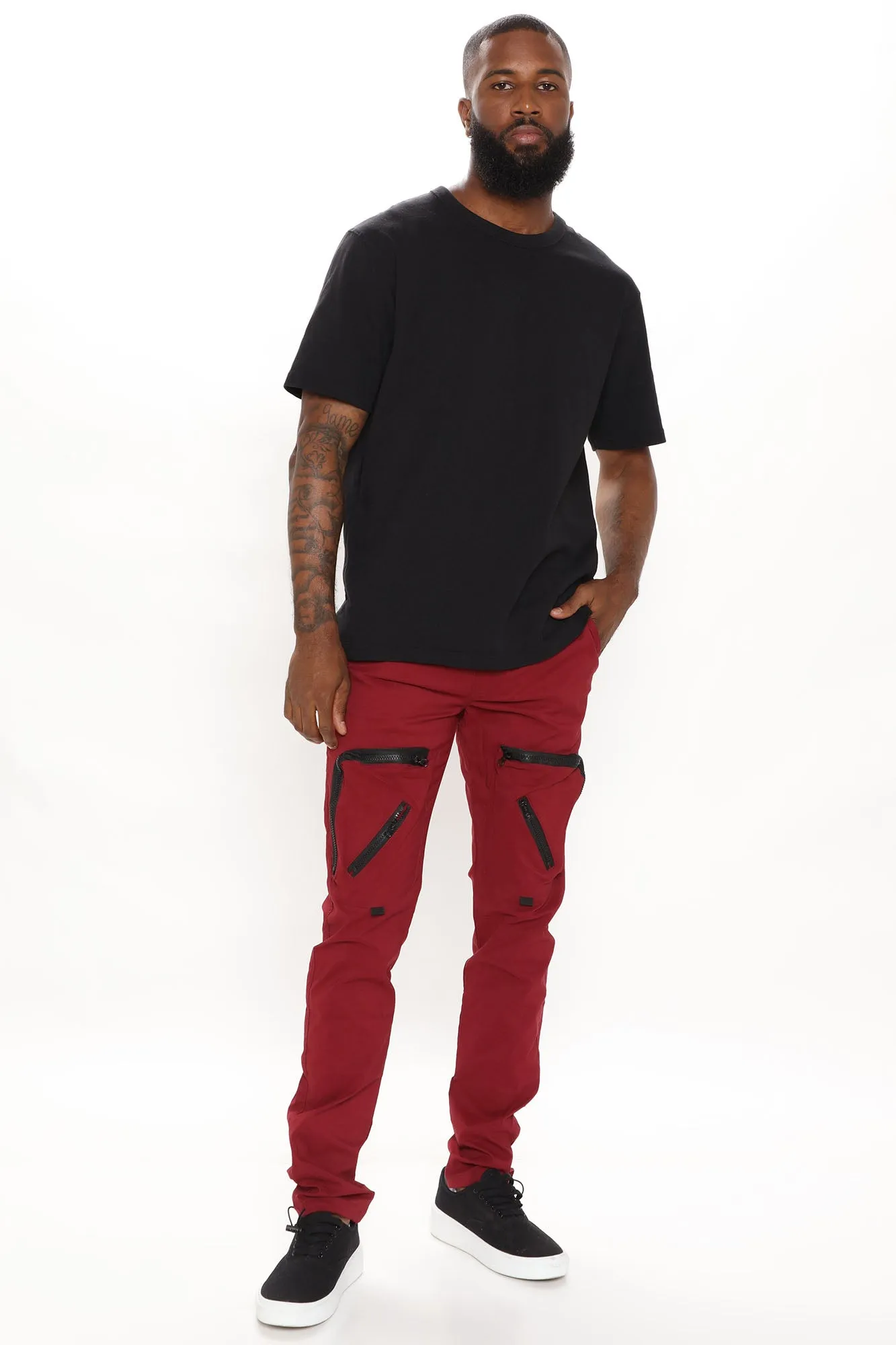 All Around Zipper Cargo Pants - Burgundy