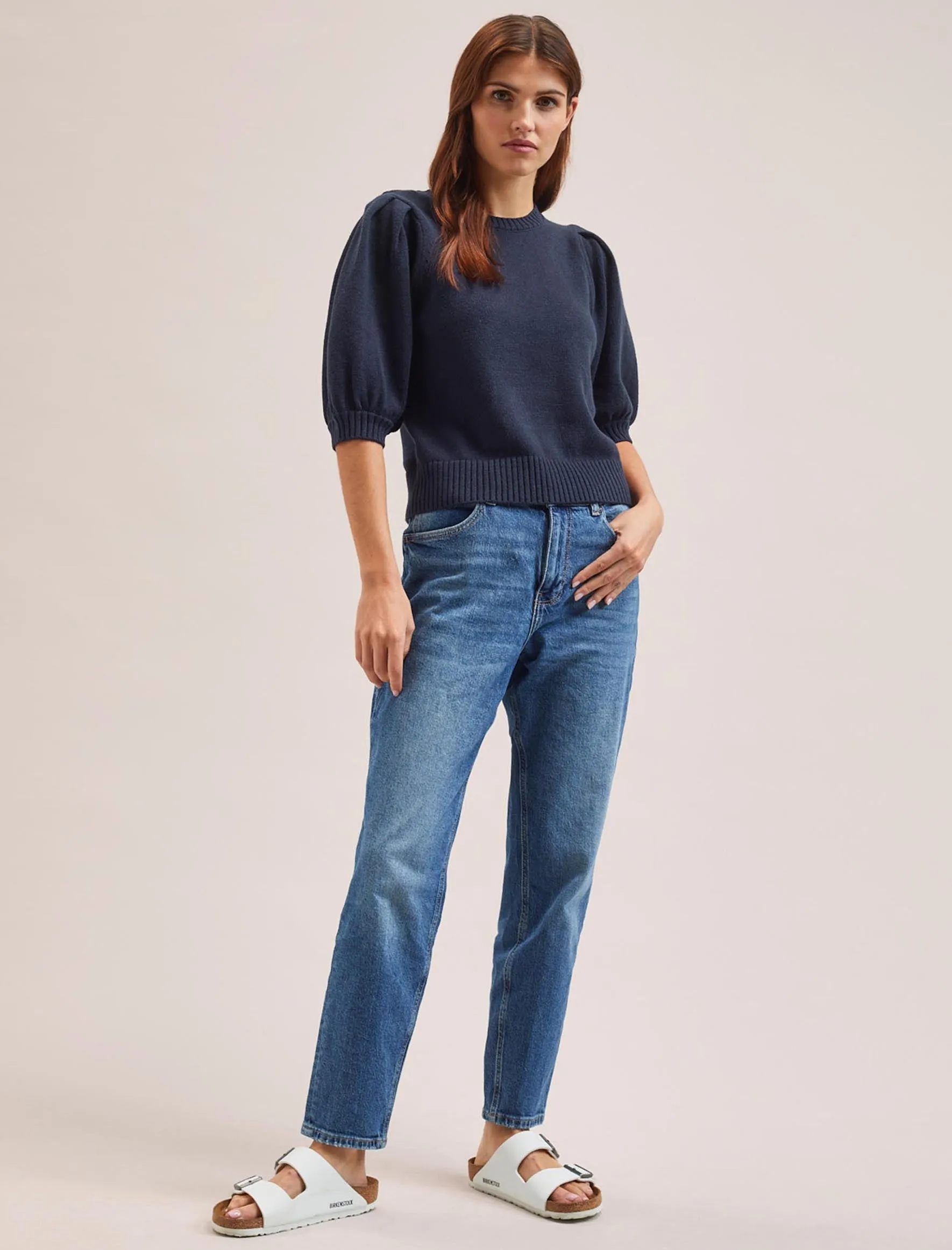 Amalie Linen Blend Jumper - Navy