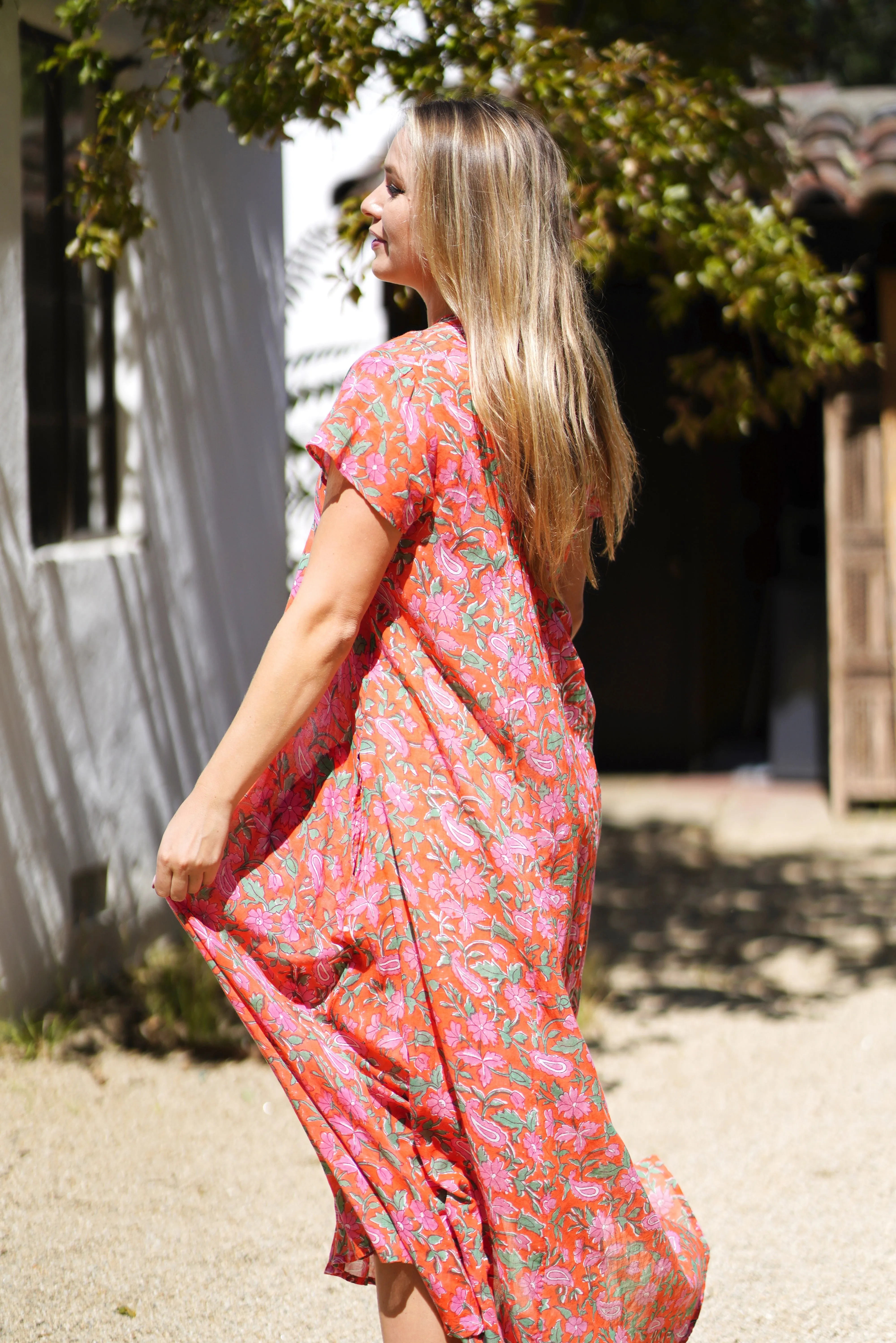 Amaryllis Maxi Dress Block Printed Coral