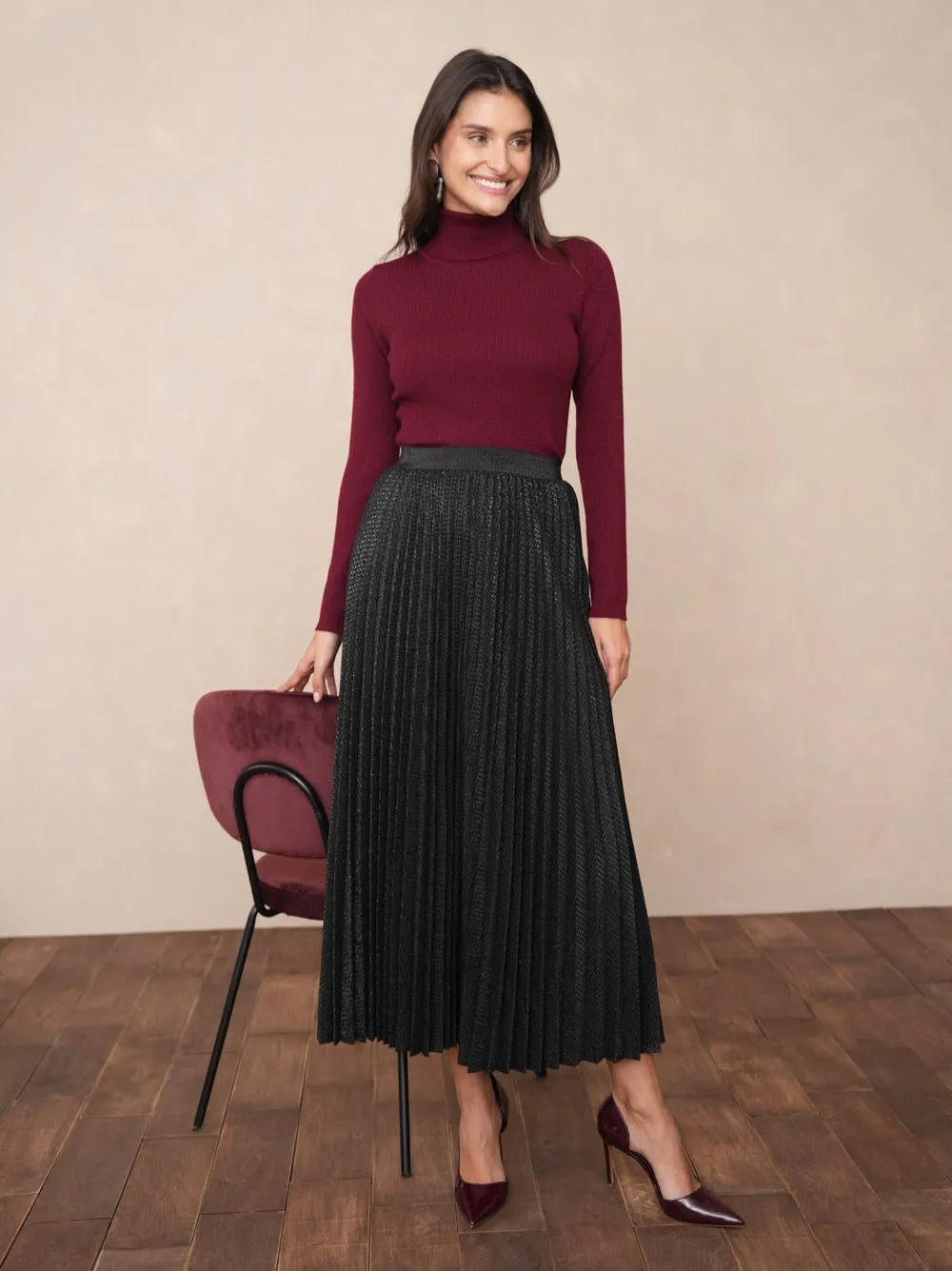 Angie Metallic Pleated Skirt