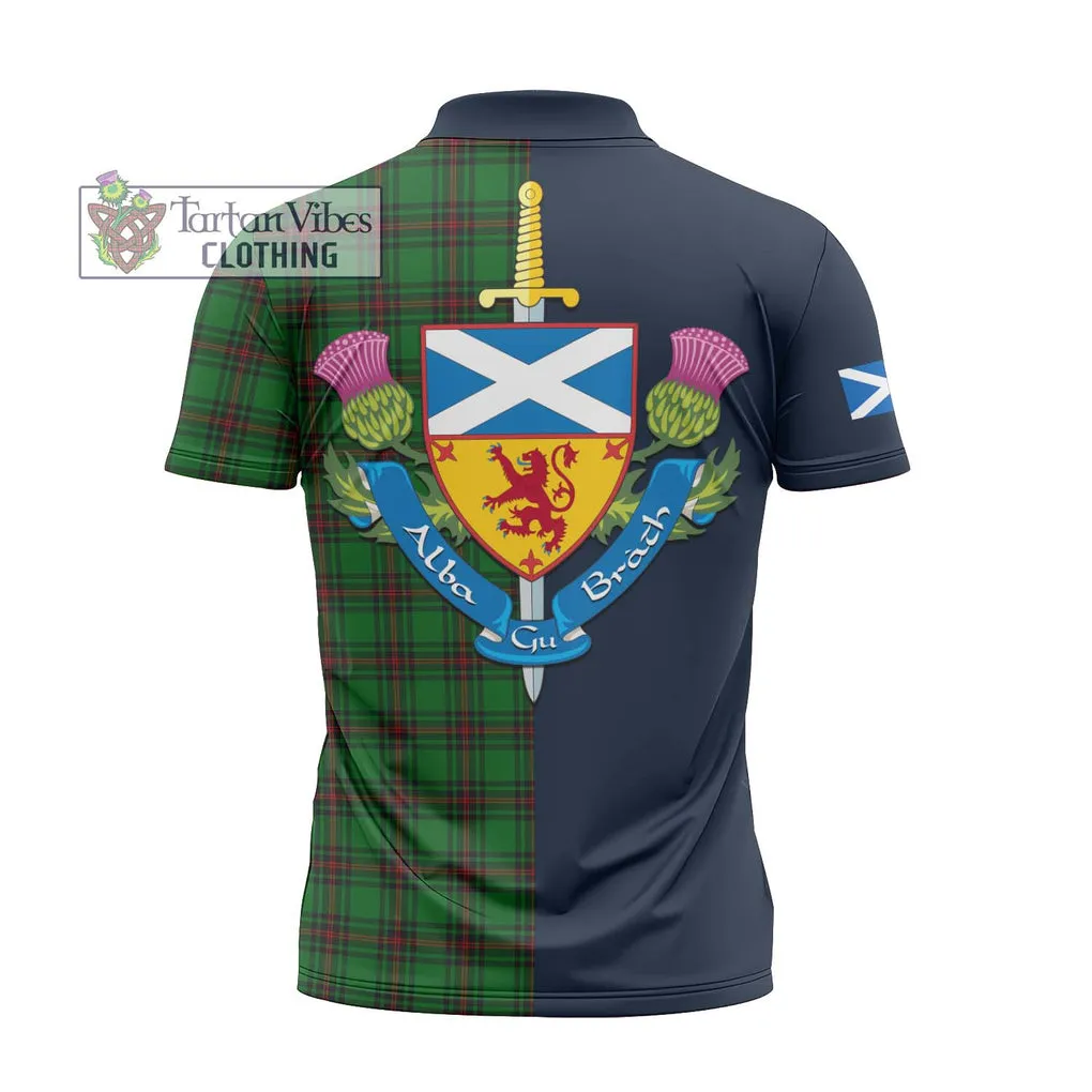 Anstruther Tartan Zipper Polo Shirt Alba with Scottish Lion Royal Arm Half Style