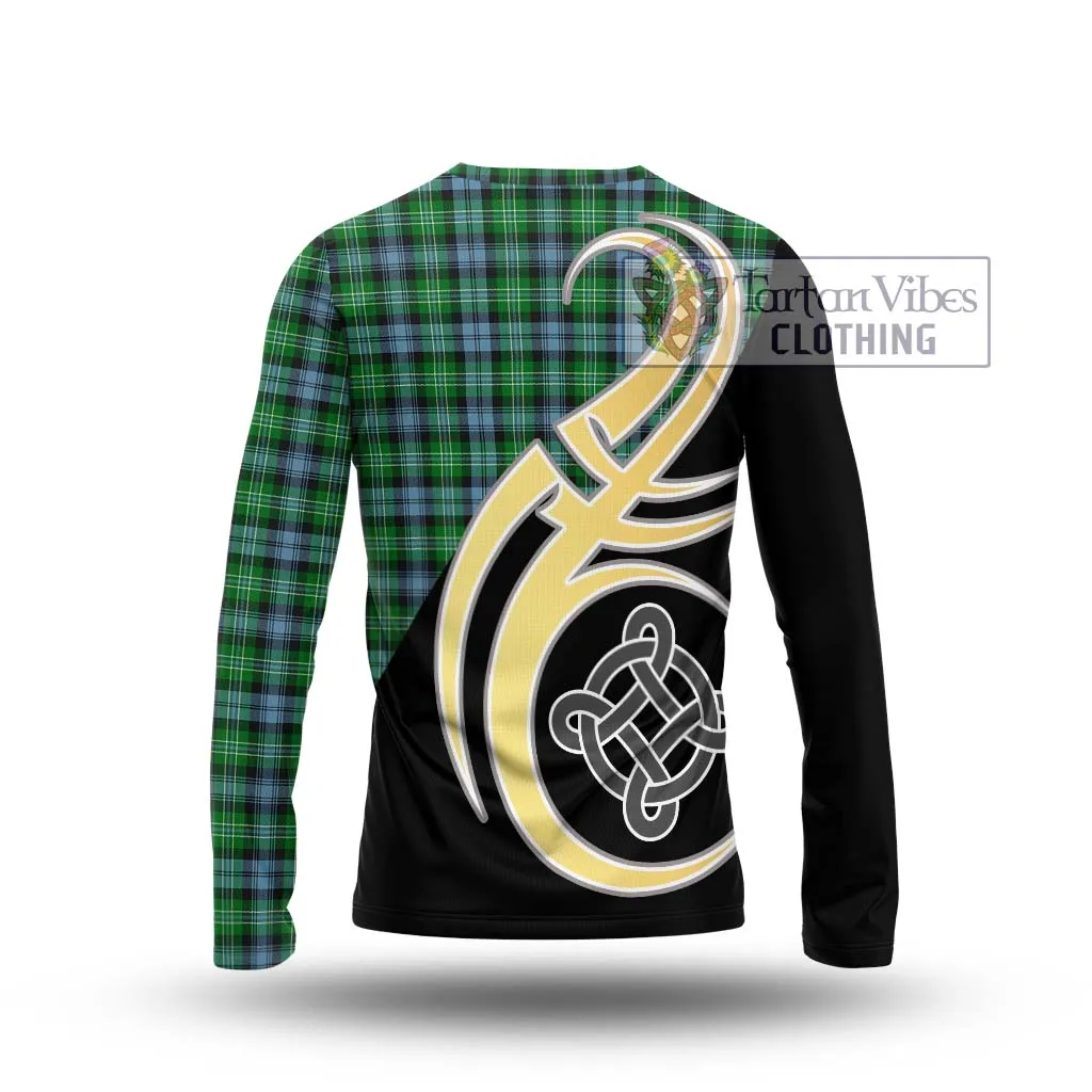 Arbuthnot Ancient Tartan Long Sleeve T-Shirt with Family Crest and Celtic Symbol Style