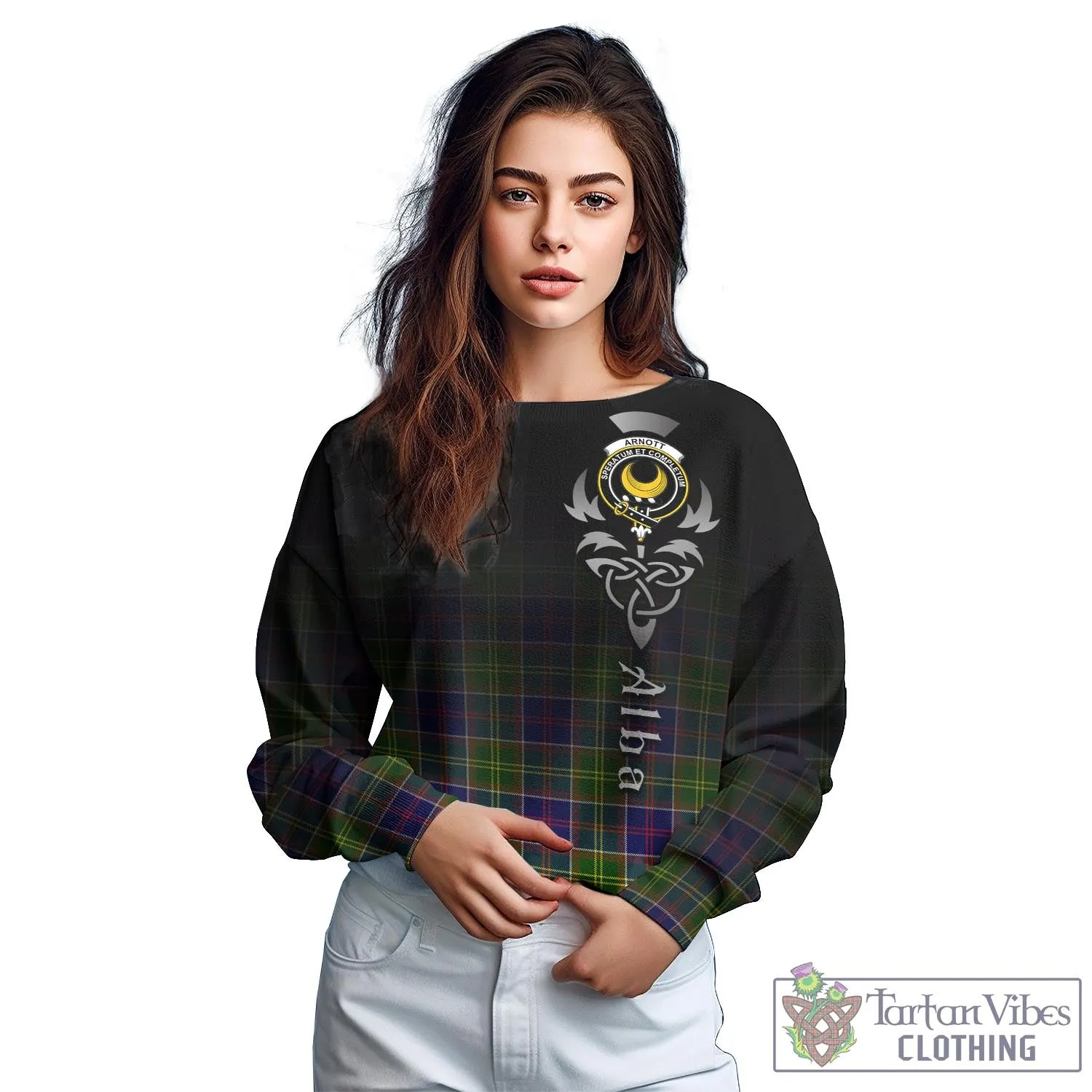 Arnott Tartan Sweatshirt Featuring Alba Gu Brath Family Crest Celtic Inspired