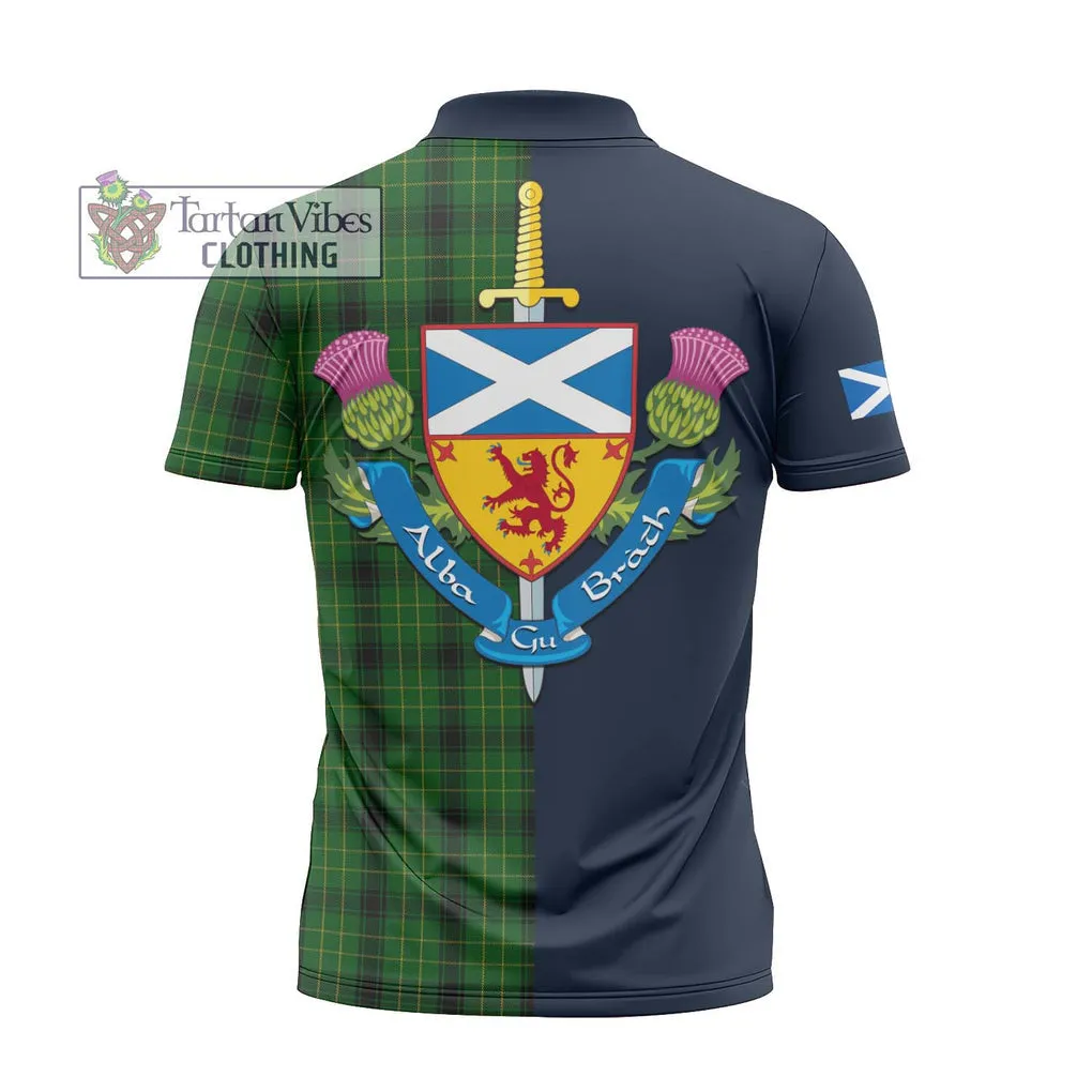 Arthur Highland Tartan Zipper Polo Shirt Alba with Scottish Lion Royal Arm Half Style