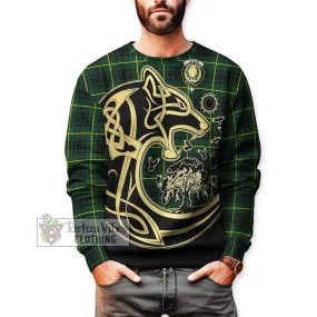 Arthur Modern Tartan Sweatshirt with Family Crest Celtic Wolf Style