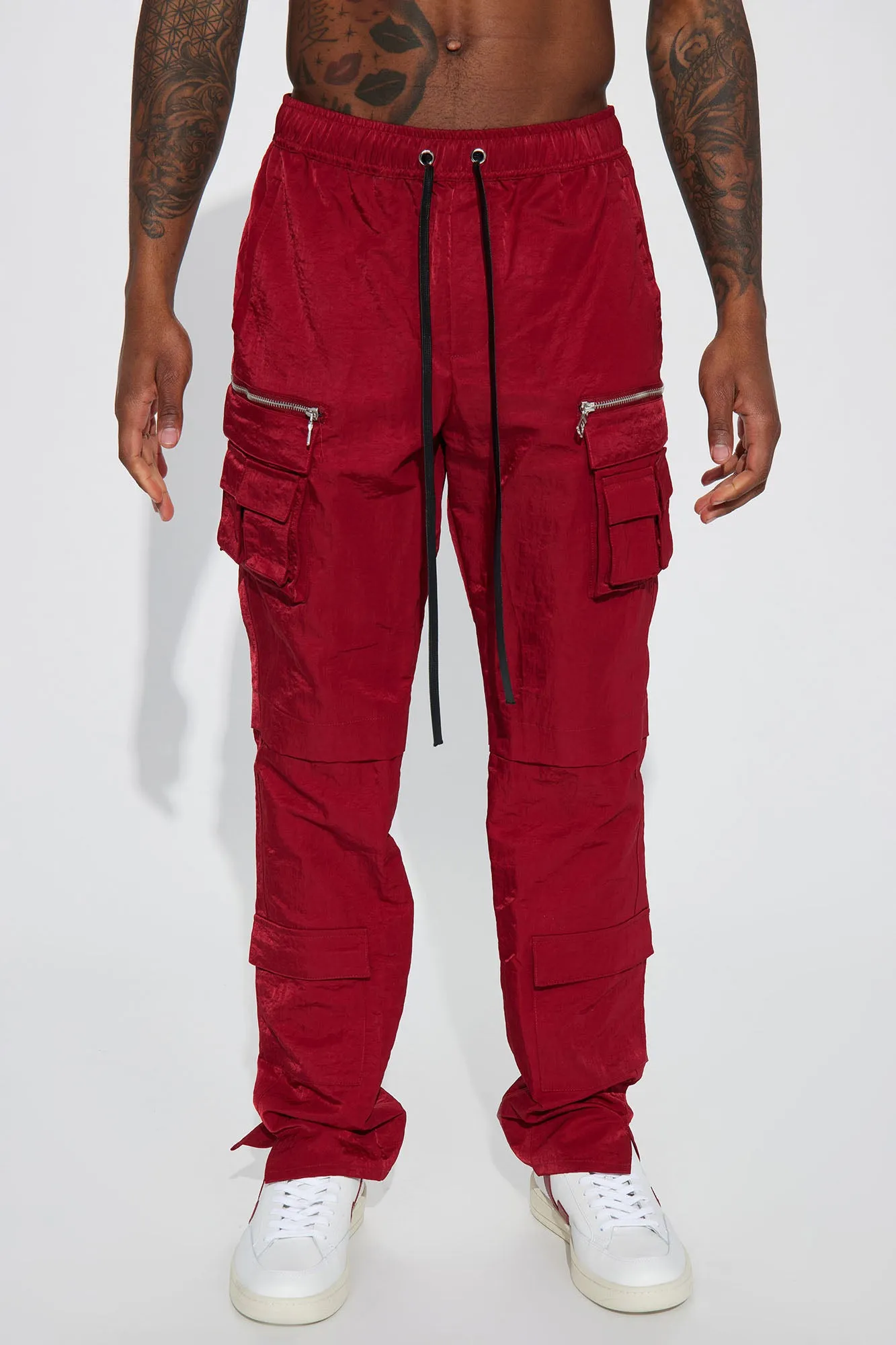 As It Was Nylon Cargo Pants - Burgundy