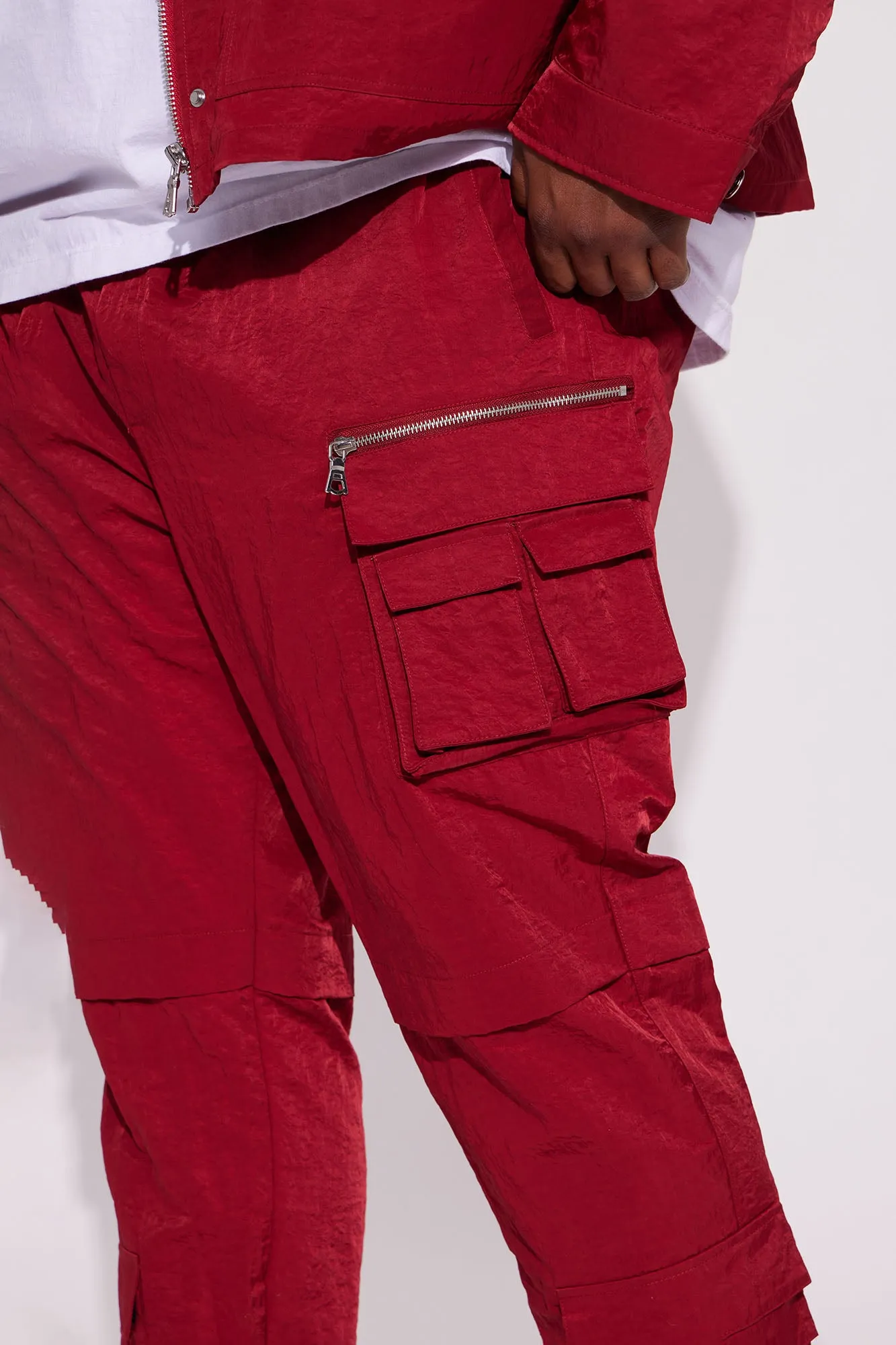 As It Was Nylon Cargo Pants - Burgundy