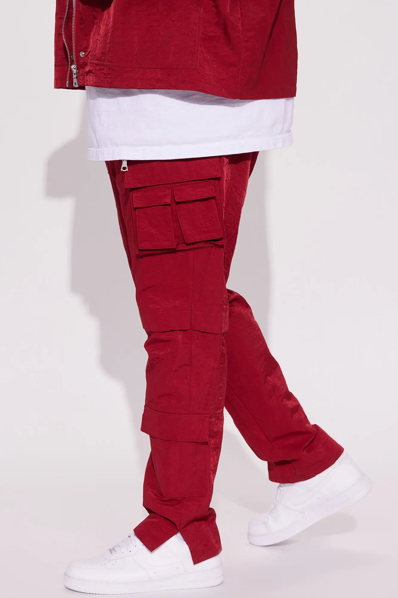 As It Was Nylon Cargo Pants - Burgundy