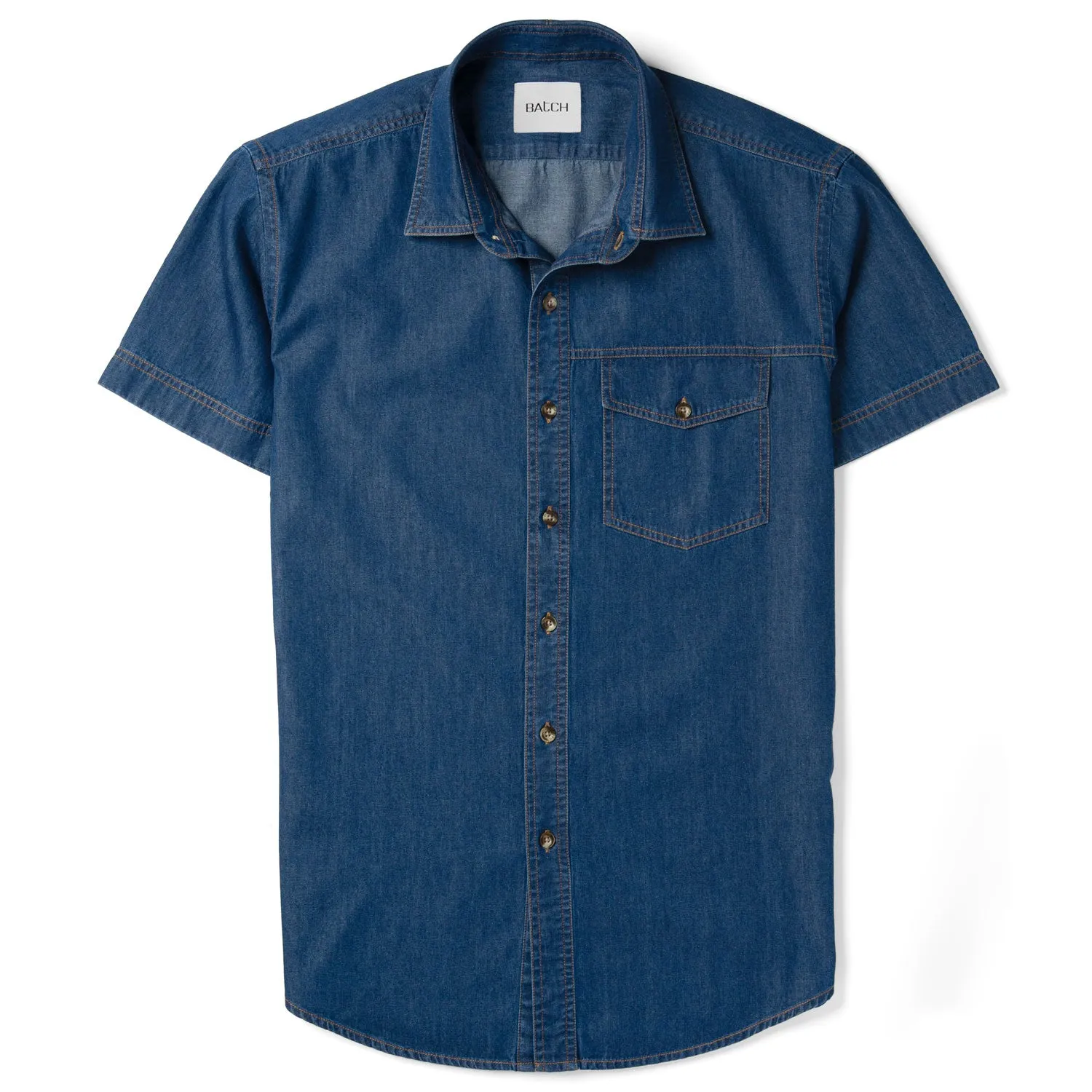 Author Short Sleeve Casual Shirt – Medium Blue Cotton Denim