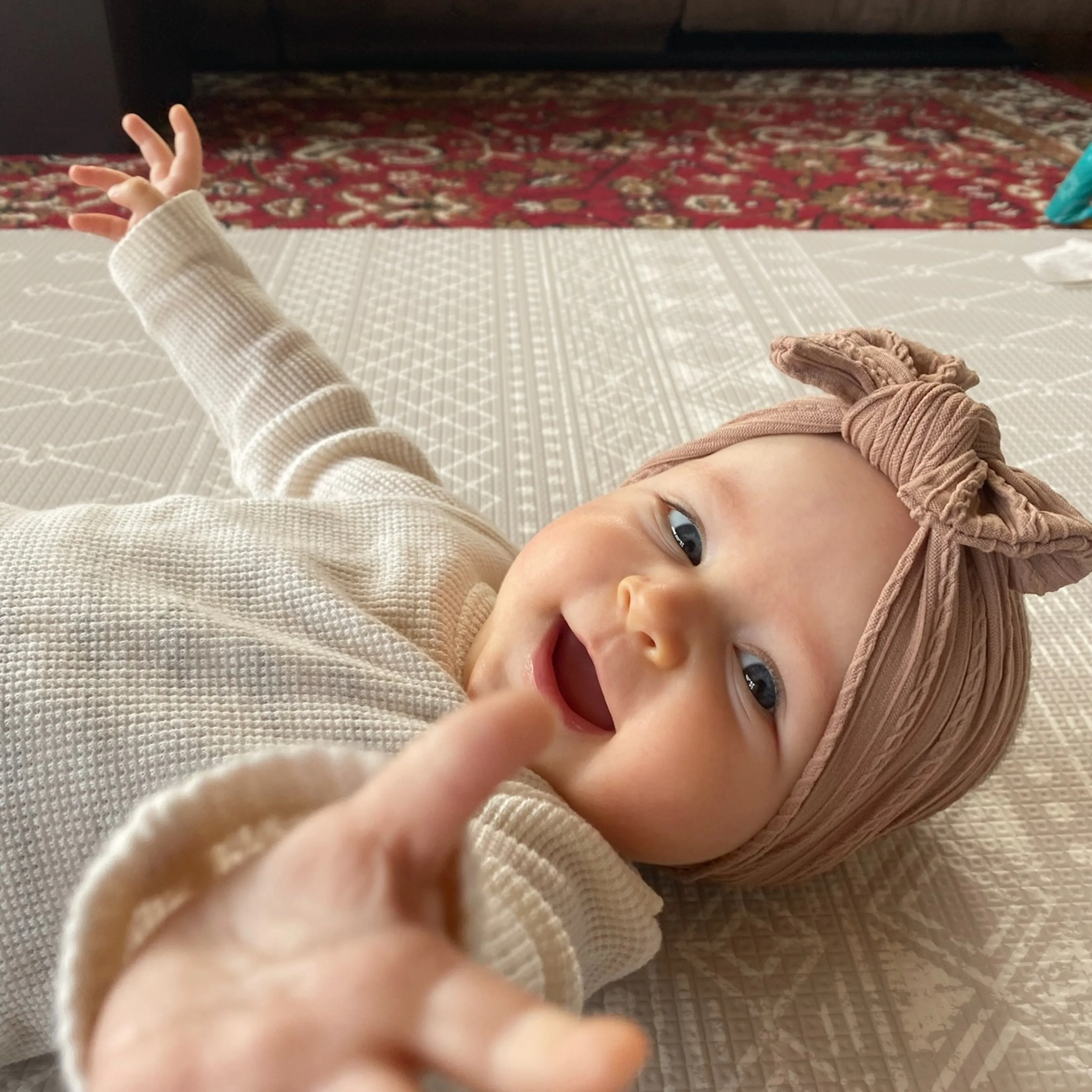 Baby Top Knot Single Bow Headband Chalk