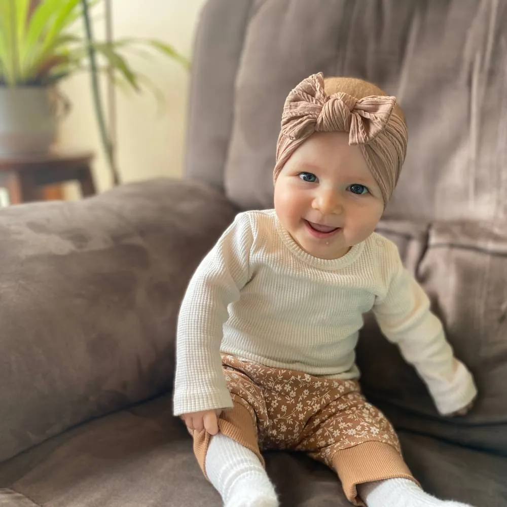 Baby Top Knot Single Bow Headband Ivory