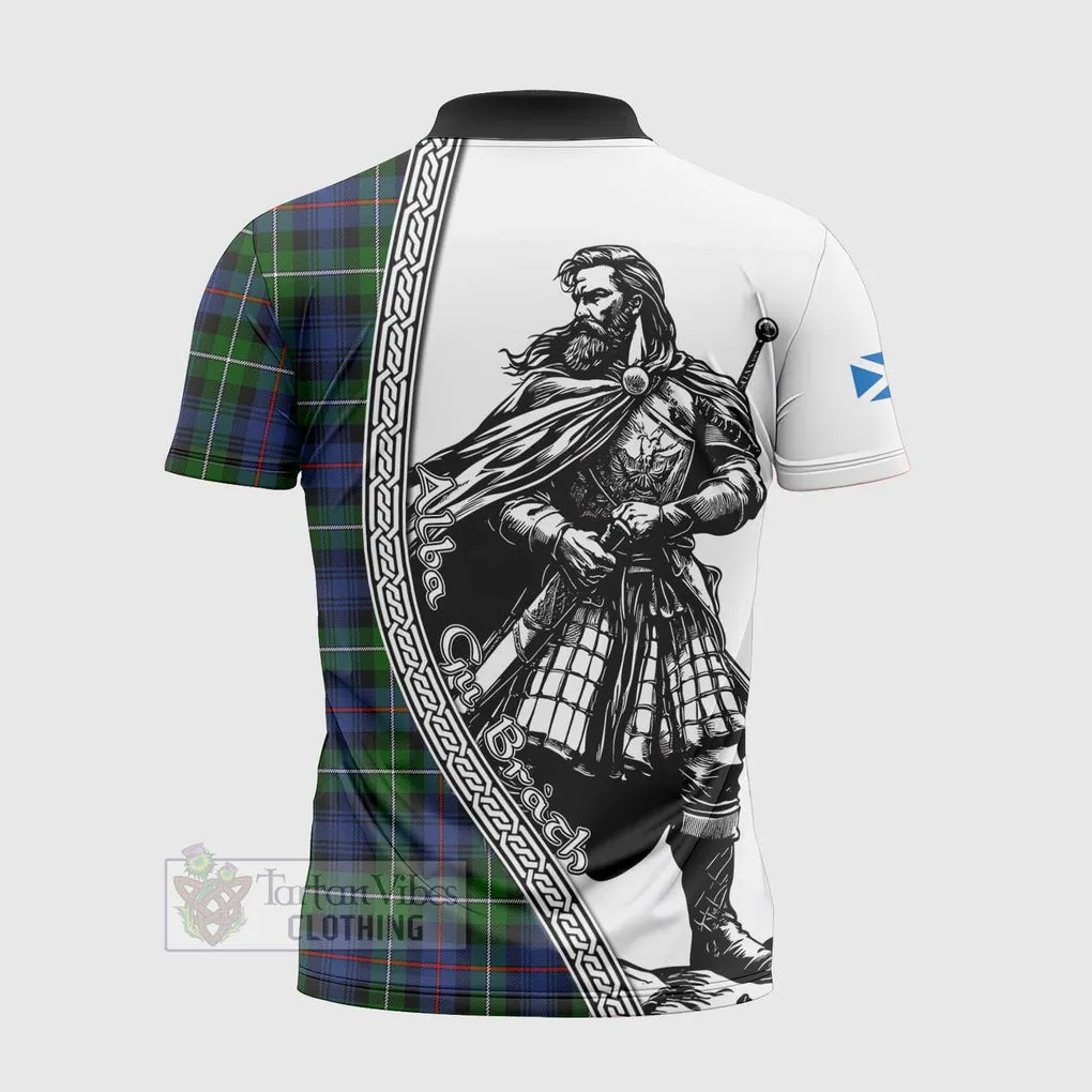 Baillie (Bailey) Tartan Clan Crest Zipper Polo Shirt with Highlander Warrior Celtic Style