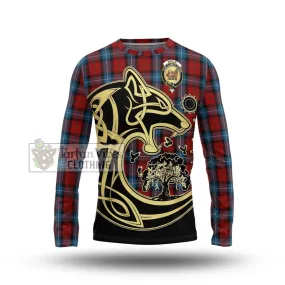 Baillie of Polkemmet Red Tartan Long Sleeve T-Shirt with Family Crest Celtic Wolf Style