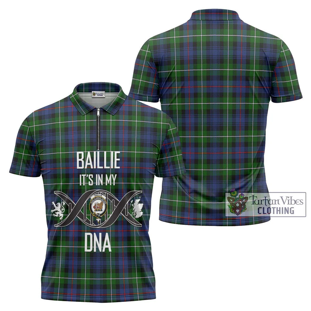 Baillie Tartan Zipper Polo Shirt with Family Crest DNA In Me Style