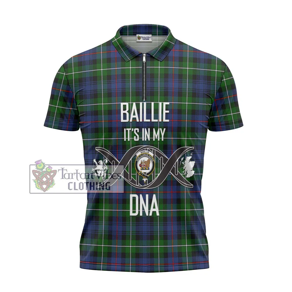 Baillie Tartan Zipper Polo Shirt with Family Crest DNA In Me Style