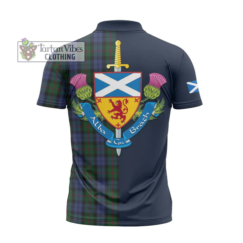 Baird Tartan Zipper Polo Shirt Alba with Scottish Lion Royal Arm Half Style