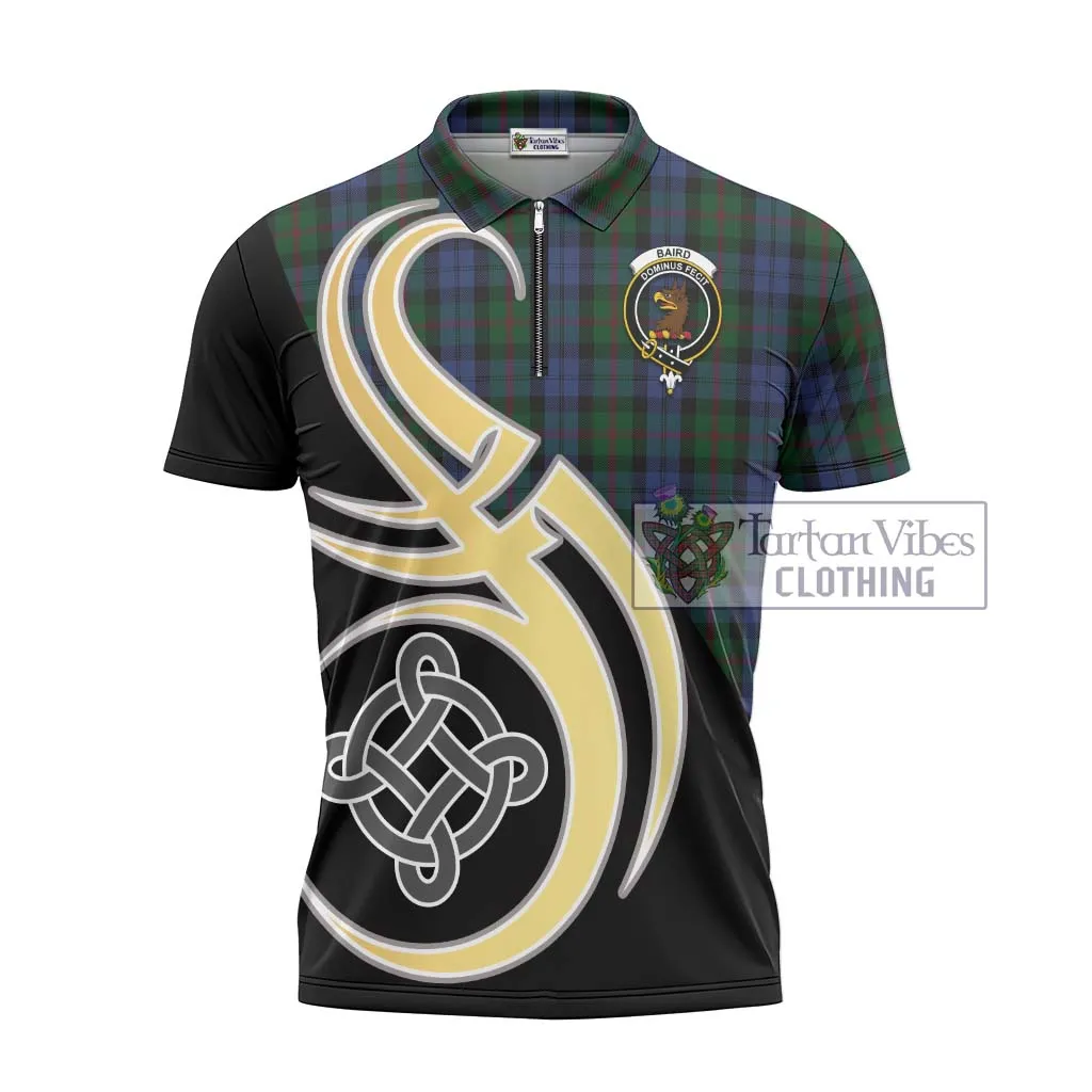 Baird Tartan Zipper Polo Shirt with Family Crest and Celtic Symbol Style