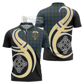 Baird Tartan Zipper Polo Shirt with Family Crest and Celtic Symbol Style