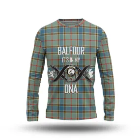 Balfour Blue Tartan Long Sleeve T-Shirt with Family Crest DNA In Me Style