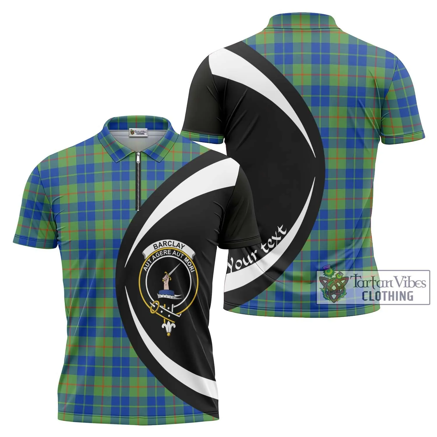 Barclay Hunting Ancient Tartan Zipper Polo Shirt with Family Crest Circle Style