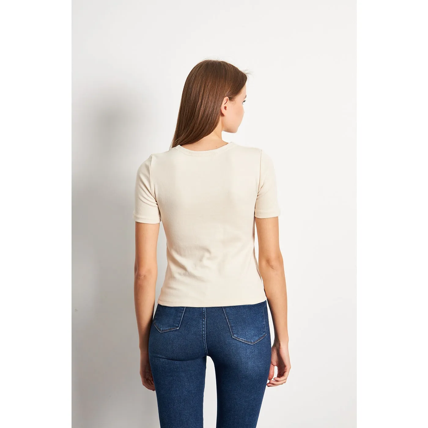 Beige Double Breasted Knit Top