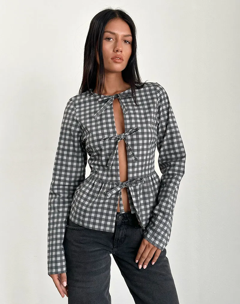 Bertaria Long Sleeve Top in Tonal Gingham Black and Grey