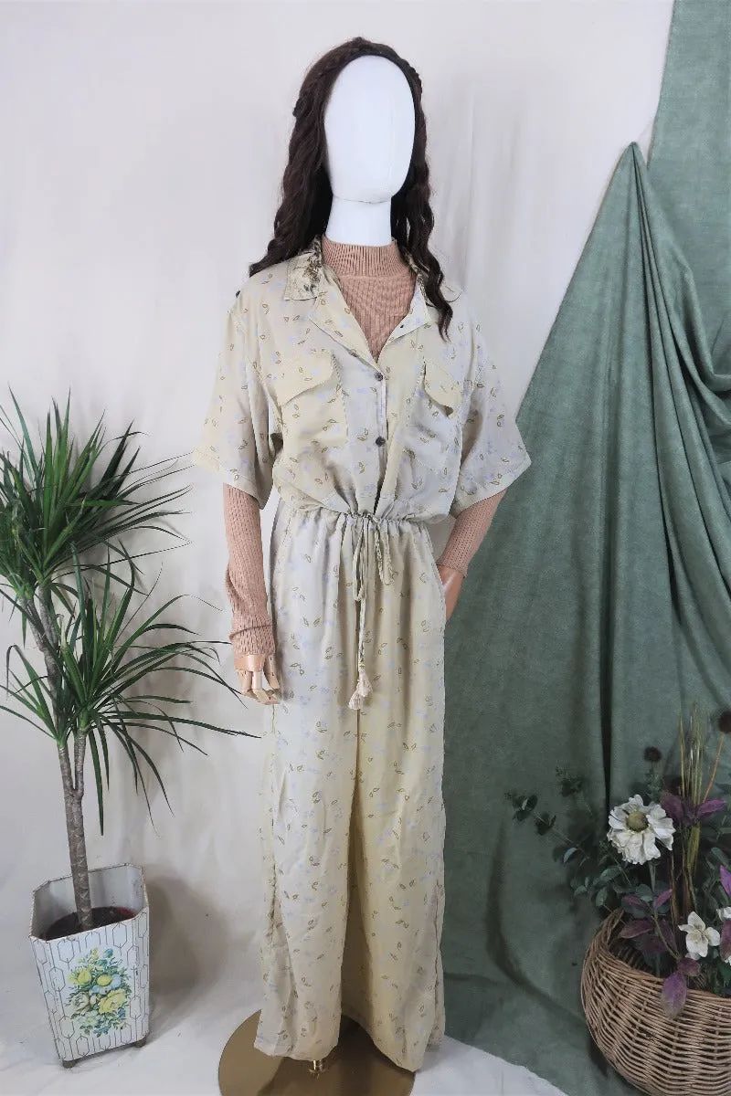 Billie Jumpsuit - Vintage Indian Sari - Pale Daffodil & Duck Egg Petals - XL