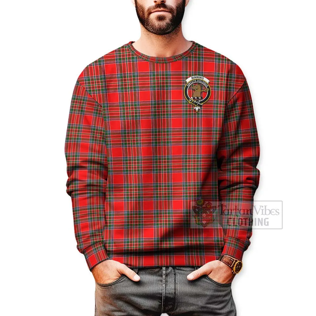 Binning Tartan Sweatshirt with Family Crest Celtic Skull Style