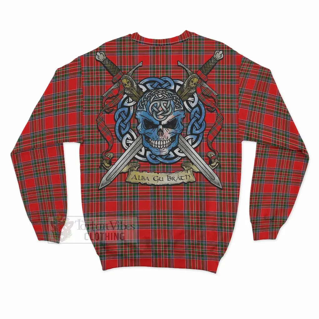 Binning Tartan Sweatshirt with Family Crest Celtic Skull Style